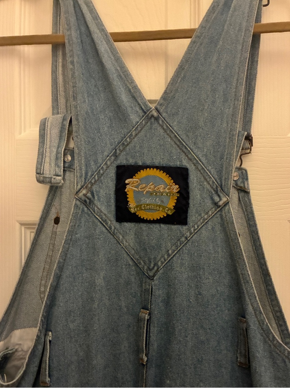 Vintage Repair Denim Overalls with Butterfly Embroidery - Picture 2 of 4